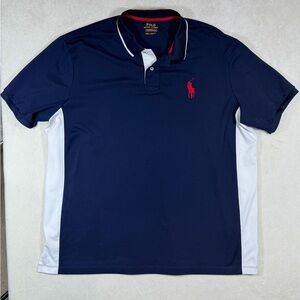 Polo Ralph Lauren XXL Performance Large Horse Men's Blue and White Polo Shirt
